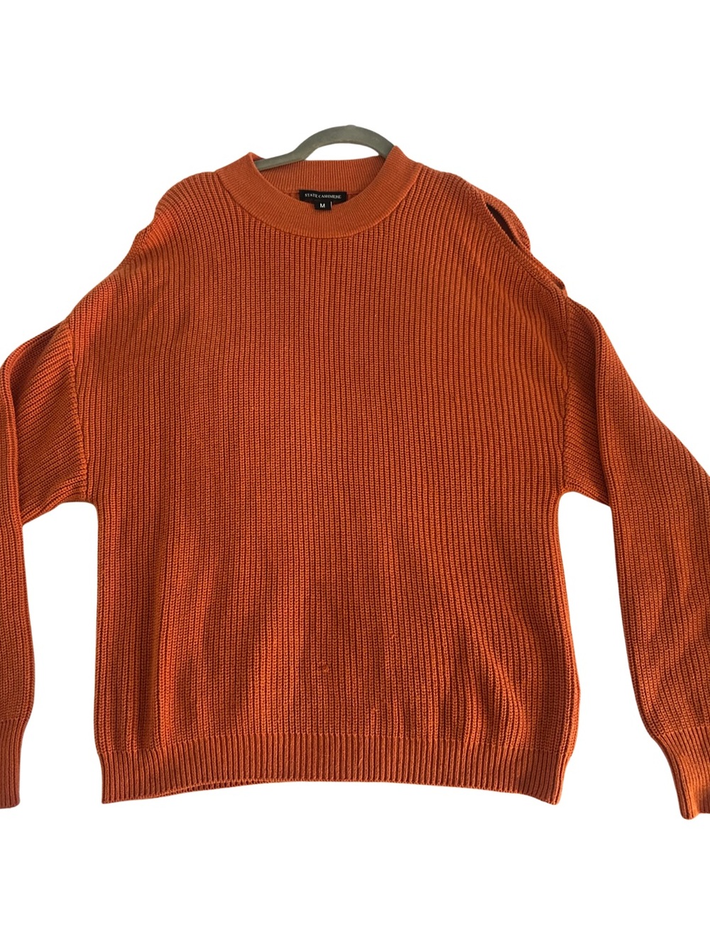 Off-The-Shoulder Orange Ribbed Sweater - State Cashmere